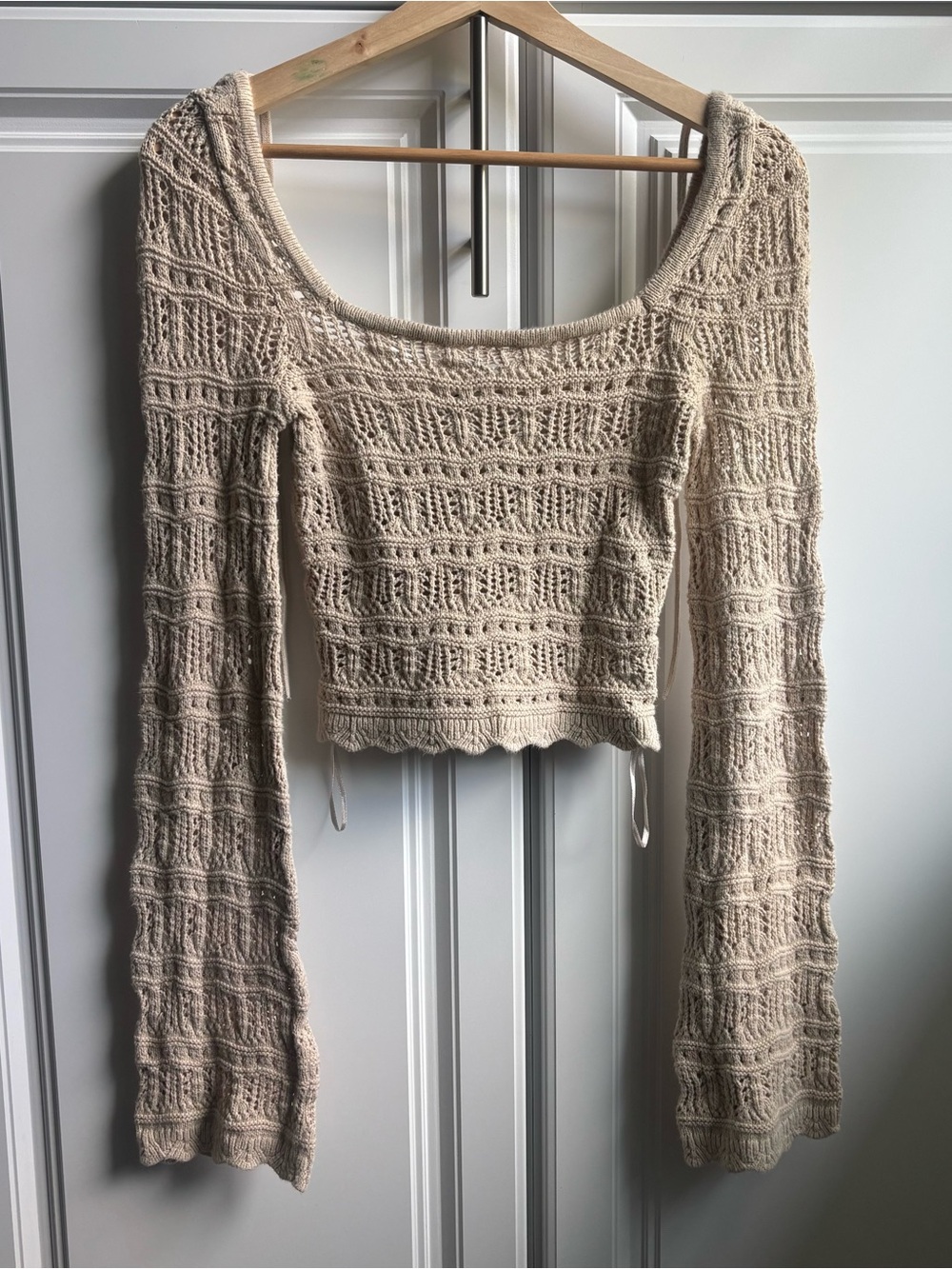 Hollister Cotton Open-Knit Cropped Scoop Neck Long Sleeve Sweater